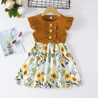 Load image into Gallery viewer, Baby Kid Girls Flower Muslin&amp;Ribbed Print Dresses Wholesale 22051833
