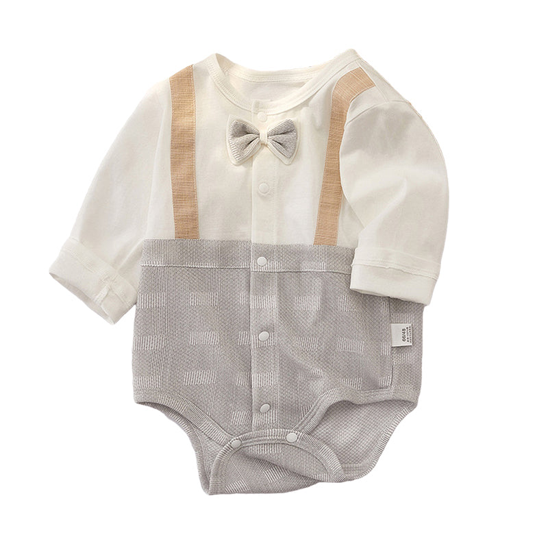 Baby Boys Color-blocking Bow Rompers Wholesale 220518338
