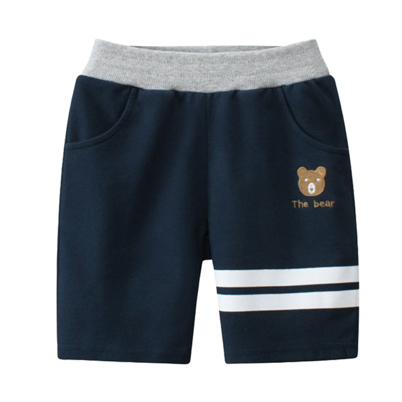 Baby Kid Boys Striped Animals Embroidered Shorts Wholesale 220518342