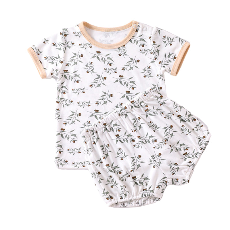 2 Pieces Set Baby Kid Unisex Flower Fruit Print T-Shirts And Shorts Wholesale 220518346