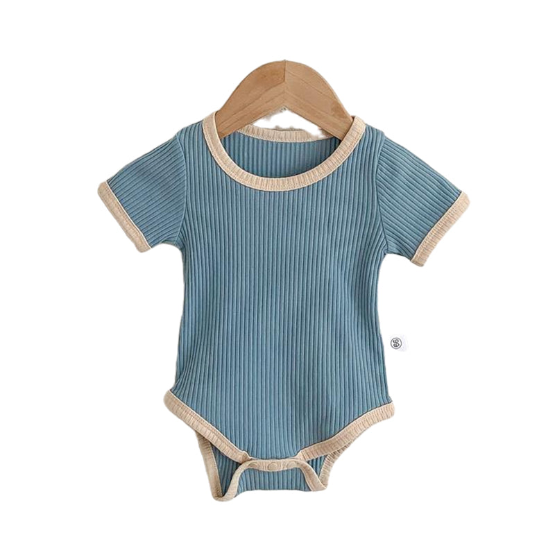 Baby Unisex Color-blocking Muslin&Ribbed Rompers Wholesale 220518349