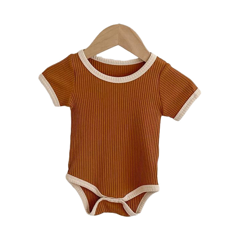 Baby Unisex Color-blocking Muslin&Ribbed Rompers Wholesale 220518349