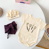 Load image into Gallery viewer, Baby Girls Boys Letters Checked Cartoon Print Rompers Baby Bibs Accessories Hats Wholesale 220518425
