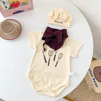 Load image into Gallery viewer, Baby Girls Boys Letters Checked Cartoon Print Rompers Baby Bibs Accessories Hats Wholesale 220518425
