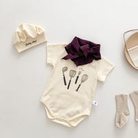 Load image into Gallery viewer, Baby Girls Boys Letters Checked Cartoon Print Rompers Baby Bibs Accessories Hats Wholesale 220518425
