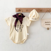 Load image into Gallery viewer, Baby Girls Boys Letters Checked Cartoon Print Rompers Baby Bibs Accessories Hats Wholesale 220518425
