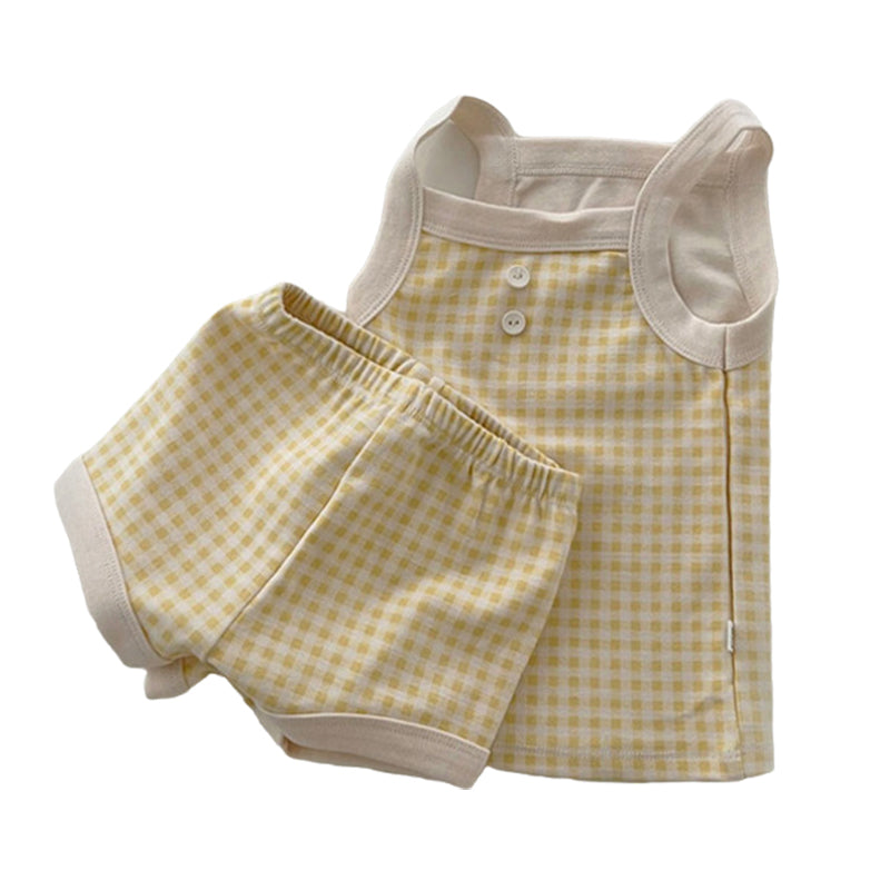 2 Pieces Set Baby Unisex Checked Tank Tops And Shorts Wholesale 220518450