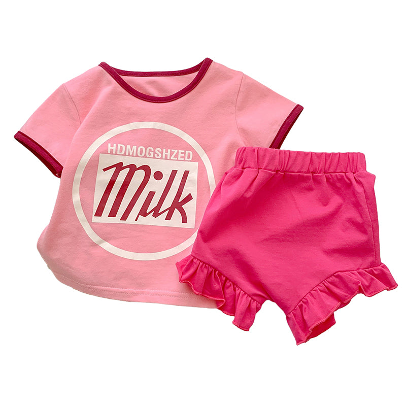 2 Pieces Set Baby Kid Girls Print T-Shirts And Solid Color Shorts Wholesale 220518452