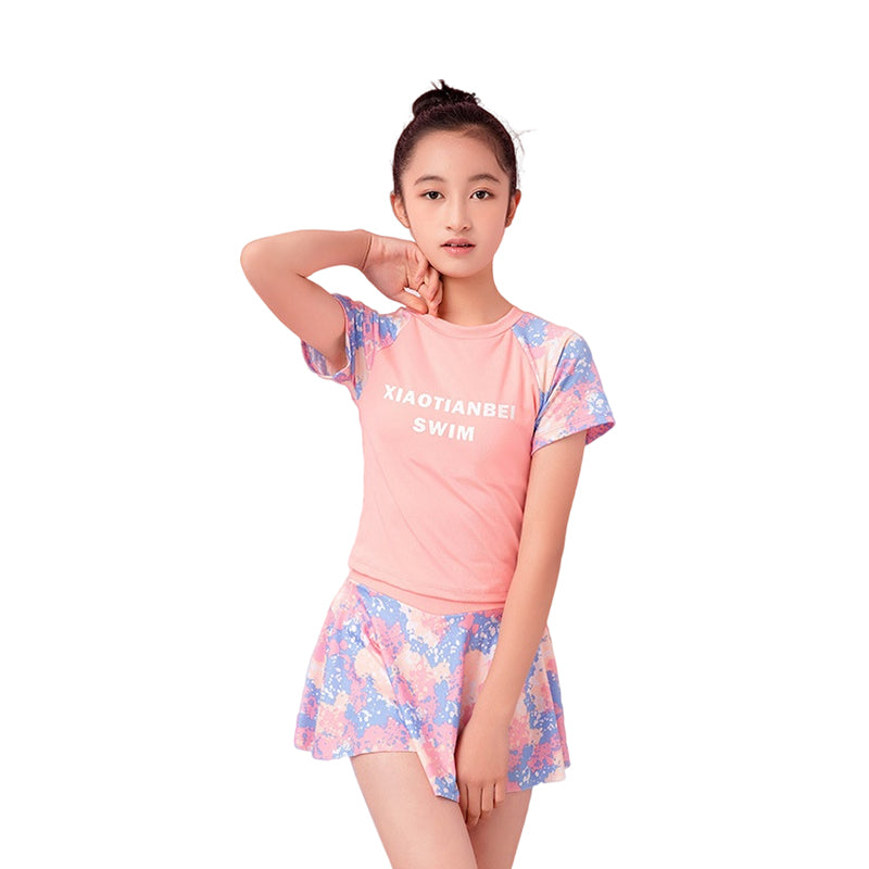 Girls Letters Color-blocking Flower Print Beach Swimwears Dresses Wholesale 220520154