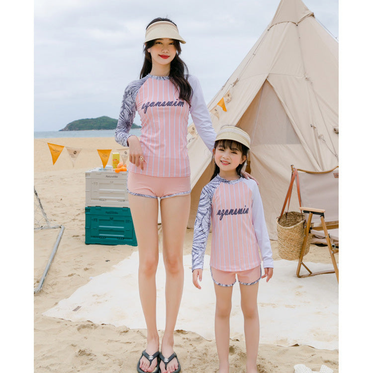 2 Pieces Set Mommy And Me Beach Striped Letters Print Tops And Plant Shorts Wholesale 220520160