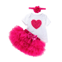 Load image into Gallery viewer, 3 Pieces Set Baby Girls Birthday Letters Love heart Cartoon Bow Alphabet Rompers Solid Color Skirts And Headwear Wholesale 22052405
