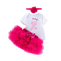 Load image into Gallery viewer, 3 Pieces Set Baby Girls Birthday Letters Love heart Cartoon Bow Alphabet Rompers Solid Color Skirts And Headwear Wholesale 22052405
