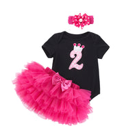 Load image into Gallery viewer, 3 Pieces Set Baby Girls Birthday Letters Love heart Cartoon Bow Alphabet Rompers Solid Color Skirts And Headwear Wholesale 22052405
