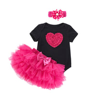 Load image into Gallery viewer, 3 Pieces Set Baby Girls Birthday Letters Love heart Cartoon Bow Alphabet Rompers Solid Color Skirts And Headwear Wholesale 22052405
