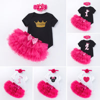 Load image into Gallery viewer, 3 Pieces Set Baby Girls Birthday Letters Love heart Cartoon Bow Alphabet Rompers Solid Color Skirts And Headwear Wholesale 22052405
