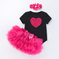 Load image into Gallery viewer, 3 Pieces Set Baby Girls Birthday Letters Love heart Cartoon Bow Alphabet Rompers Solid Color Skirts And Headwear Wholesale 22052405
