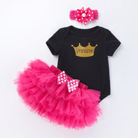 Load image into Gallery viewer, 3 Pieces Set Baby Girls Birthday Letters Love heart Cartoon Bow Alphabet Rompers Solid Color Skirts And Headwear Wholesale 22052405
