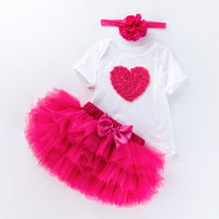Load image into Gallery viewer, 3 Pieces Set Baby Girls Birthday Letters Love heart Cartoon Bow Alphabet Rompers Solid Color Skirts And Headwear Wholesale 22052405
