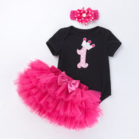 Load image into Gallery viewer, 3 Pieces Set Baby Girls Birthday Letters Love heart Cartoon Bow Alphabet Rompers Solid Color Skirts And Headwear Wholesale 22052405
