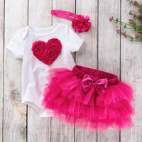 Load image into Gallery viewer, 3 Pieces Set Baby Girls Birthday Letters Love heart Cartoon Bow Alphabet Rompers Solid Color Skirts And Headwear Wholesale 22052405
