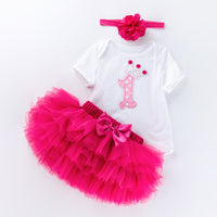 Load image into Gallery viewer, 3 Pieces Set Baby Girls Birthday Letters Love heart Cartoon Bow Alphabet Rompers Solid Color Skirts And Headwear Wholesale 22052405
