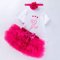 Load image into Gallery viewer, 3 Pieces Set Baby Girls Birthday Letters Love heart Cartoon Bow Alphabet Rompers Solid Color Skirts And Headwear Wholesale 22052405

