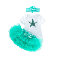 Load image into Gallery viewer, 3 Pieces Set Baby Girls Birthday Letters Love heart Cartoon Star Bow Alphabet Rompers Skirts And Headwear Wholesale 22052406
