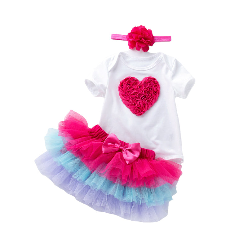 3 Pieces Set Baby Girls Birthday Letters Love heart Cartoon Star Bow Alphabet Rompers Skirts And Headwear Wholesale 22052406
