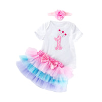 Load image into Gallery viewer, 3 Pieces Set Baby Girls Birthday Letters Love heart Cartoon Star Bow Alphabet Rompers Skirts And Headwear Wholesale 22052406
