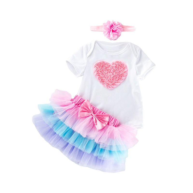 3 Pieces Set Baby Girls Birthday Letters Love heart Cartoon Star Bow Alphabet Rompers Skirts And Headwear Wholesale 22052406