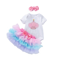 Load image into Gallery viewer, 3 Pieces Set Baby Girls Birthday Letters Love heart Cartoon Star Bow Alphabet Rompers Skirts And Headwear Wholesale 22052406
