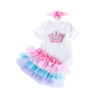 Load image into Gallery viewer, 3 Pieces Set Baby Girls Birthday Letters Love heart Cartoon Star Bow Alphabet Rompers Skirts And Headwear Wholesale 22052406
