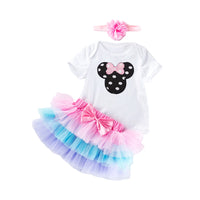 Load image into Gallery viewer, 3 Pieces Set Baby Girls Birthday Letters Love heart Cartoon Star Bow Alphabet Rompers Skirts And Headwear Wholesale 22052406

