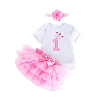 Load image into Gallery viewer, 3 Pieces Set Baby Girls Birthday Letters Love heart Cartoon Star Bow Alphabet Rompers Skirts And Headwear Wholesale 22052406
