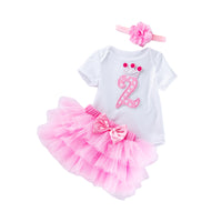 Load image into Gallery viewer, 3 Pieces Set Baby Girls Birthday Letters Love heart Cartoon Star Bow Alphabet Rompers Skirts And Headwear Wholesale 22052406
