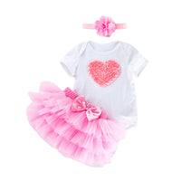 Load image into Gallery viewer, 3 Pieces Set Baby Girls Birthday Letters Love heart Cartoon Star Bow Alphabet Rompers Skirts And Headwear Wholesale 22052406
