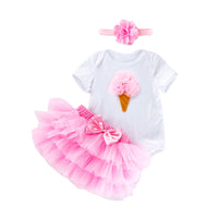 Load image into Gallery viewer, 3 Pieces Set Baby Girls Birthday Letters Love heart Cartoon Star Bow Alphabet Rompers Skirts And Headwear Wholesale 22052406
