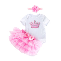 Load image into Gallery viewer, 3 Pieces Set Baby Girls Birthday Letters Love heart Cartoon Star Bow Alphabet Rompers Skirts And Headwear Wholesale 22052406
