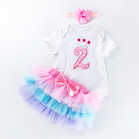 Load image into Gallery viewer, 3 Pieces Set Baby Girls Birthday Letters Love heart Cartoon Star Bow Alphabet Rompers Skirts And Headwear Wholesale 22052406
