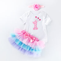 Load image into Gallery viewer, 3 Pieces Set Baby Girls Birthday Letters Love heart Cartoon Star Bow Alphabet Rompers Skirts And Headwear Wholesale 22052406
