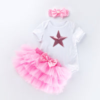 Load image into Gallery viewer, 3 Pieces Set Baby Girls Birthday Letters Love heart Cartoon Star Bow Alphabet Rompers Skirts And Headwear Wholesale 22052406
