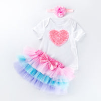 Load image into Gallery viewer, 3 Pieces Set Baby Girls Birthday Letters Love heart Cartoon Star Bow Alphabet Rompers Skirts And Headwear Wholesale 22052406
