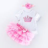 Load image into Gallery viewer, 3 Pieces Set Baby Girls Birthday Letters Love heart Cartoon Star Bow Alphabet Rompers Skirts And Headwear Wholesale 22052406
