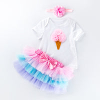 Load image into Gallery viewer, 3 Pieces Set Baby Girls Birthday Letters Love heart Cartoon Star Bow Alphabet Rompers Skirts And Headwear Wholesale 22052406
