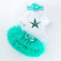 Load image into Gallery viewer, 3 Pieces Set Baby Girls Birthday Letters Love heart Cartoon Star Bow Alphabet Rompers Skirts And Headwear Wholesale 22052406
