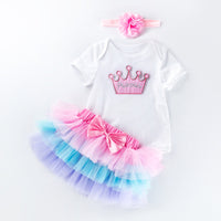 Load image into Gallery viewer, 3 Pieces Set Baby Girls Birthday Letters Love heart Cartoon Star Bow Alphabet Rompers Skirts And Headwear Wholesale 22052406
