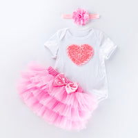 Load image into Gallery viewer, 3 Pieces Set Baby Girls Birthday Letters Love heart Cartoon Star Bow Alphabet Rompers Skirts And Headwear Wholesale 22052406
