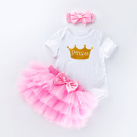 Load image into Gallery viewer, 3 Pieces Set Baby Girls Birthday Letters Love heart Cartoon Star Bow Alphabet Rompers Skirts And Headwear Wholesale 22052406
