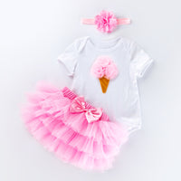 Load image into Gallery viewer, 3 Pieces Set Baby Girls Birthday Letters Love heart Cartoon Star Bow Alphabet Rompers Skirts And Headwear Wholesale 22052406
