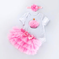 Load image into Gallery viewer, 3 Pieces Set Baby Girls Birthday Letters Love heart Cartoon Star Bow Alphabet Rompers Skirts And Headwear Wholesale 22052406

